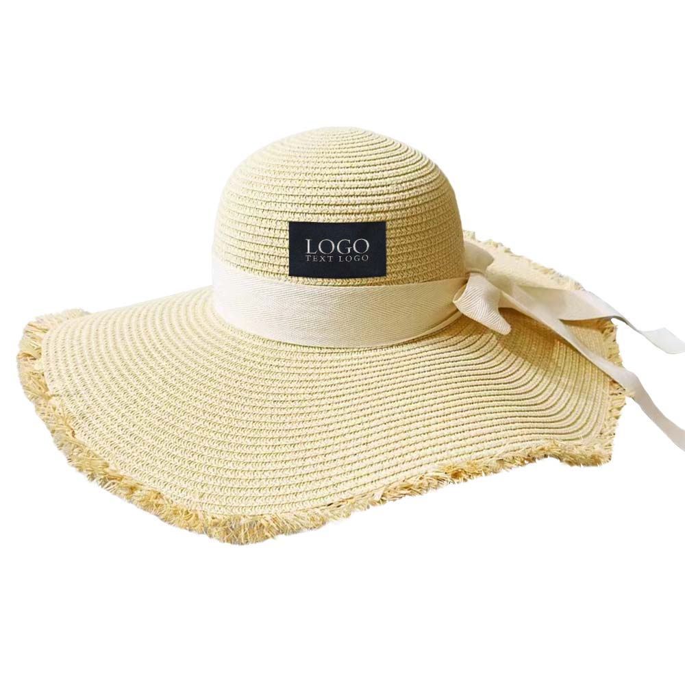 Raffia Straw Hat Beige with Beige Bow-knot with Logo