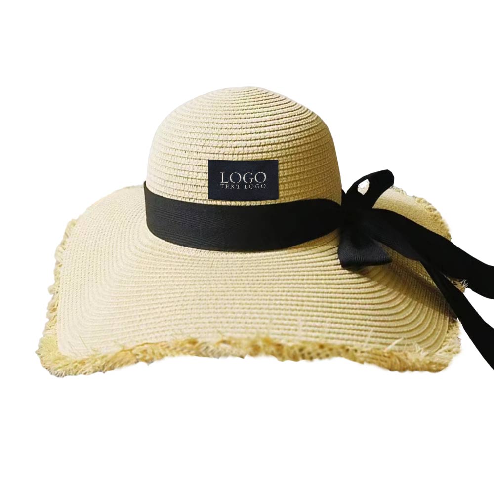 Raffia Straw Hat Beige with Black Bow-knot with Logo