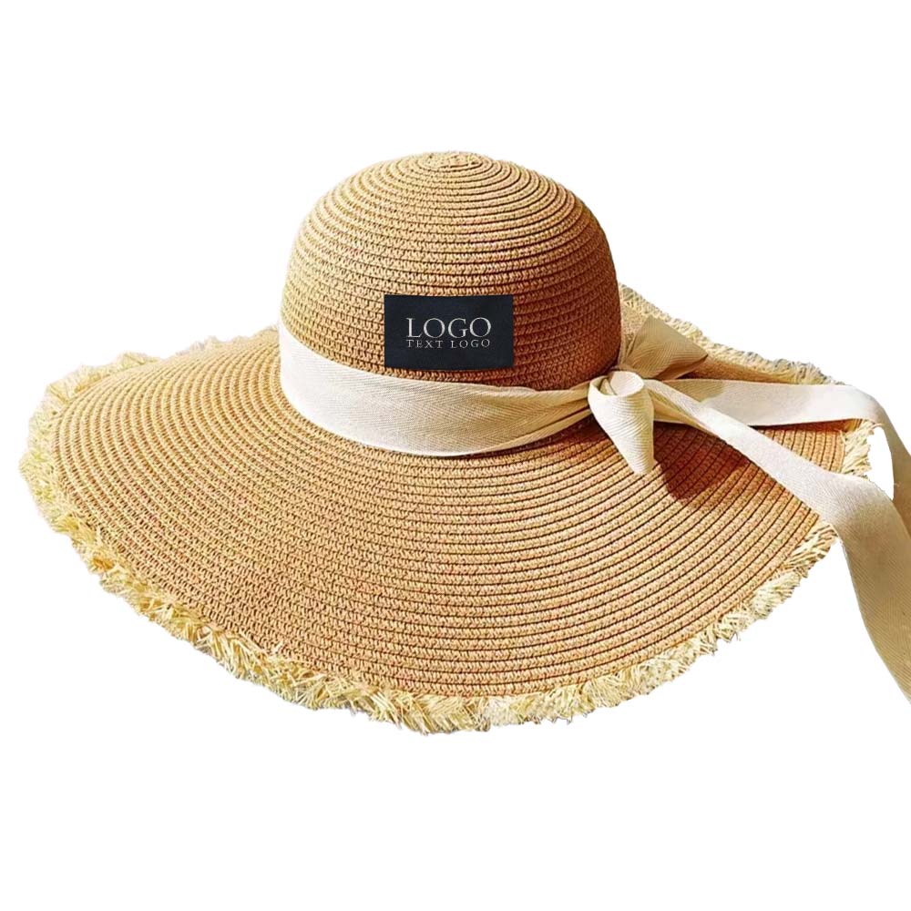 Raffia Straw Hat Camel with Beige Bow-knot with Logo