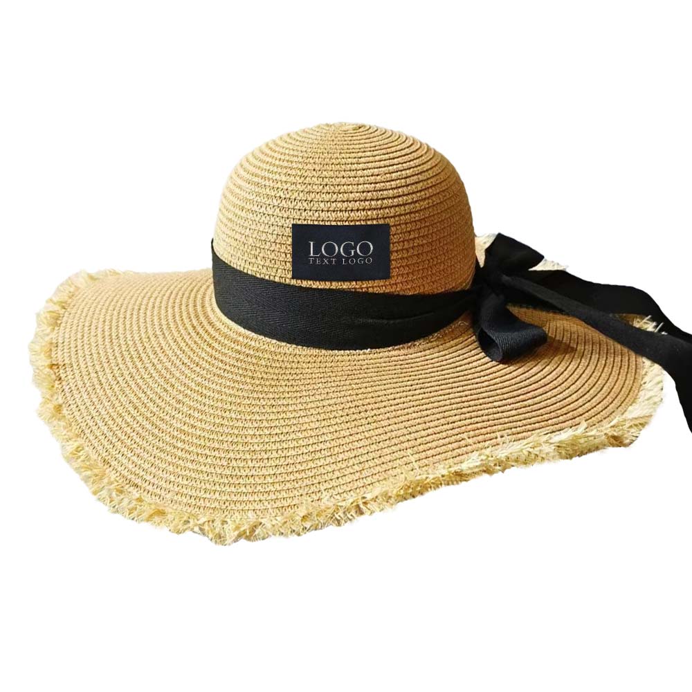 Raffia Straw Hat Camel with Black Bow-knot with Logo