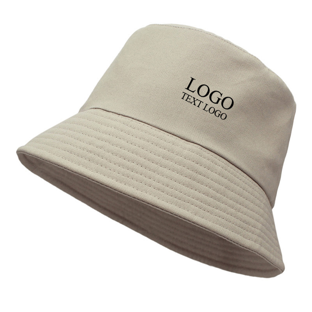 Casual cotton sun protection customizable logo bucket hat Khaki With logo