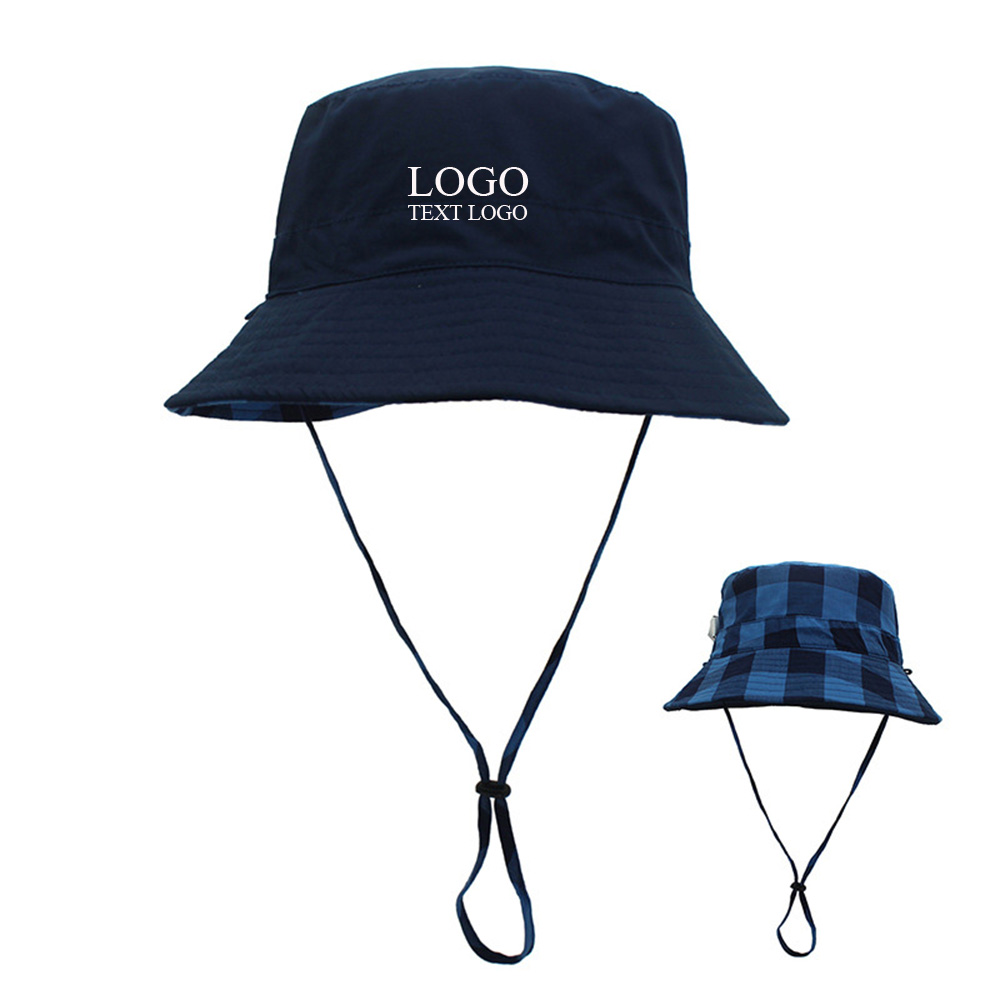 Cotton Double-sided Parent - Child Customized Bucket Hats Blue  with logo