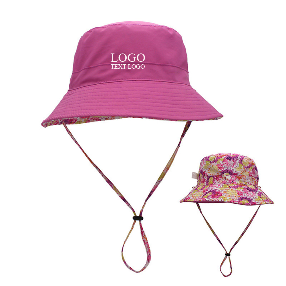 Cotton Double-sided Parent - Child Customized Bucket Hats Pink with logo