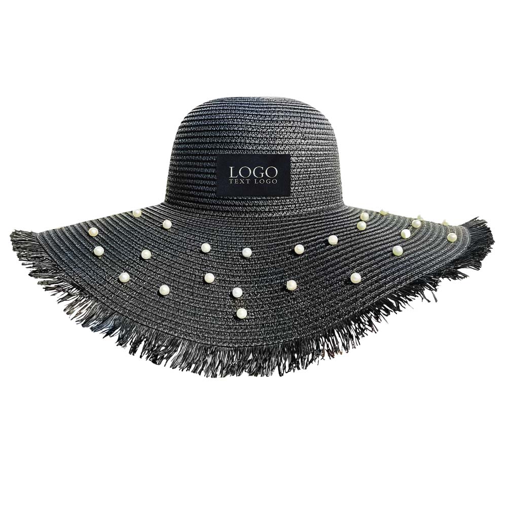 Pearl Straw Hat Black with Logo