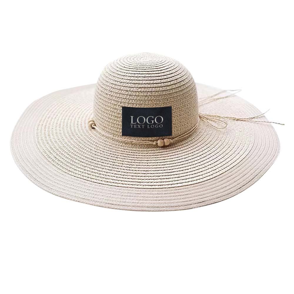 Wood Bead Straw Hat Beige with Logo