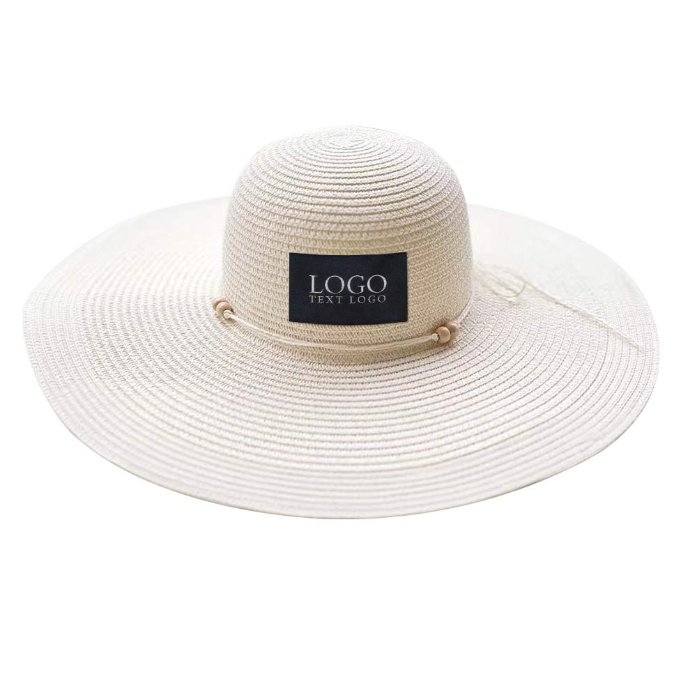 Wood Bead Straw Hat White with Logo