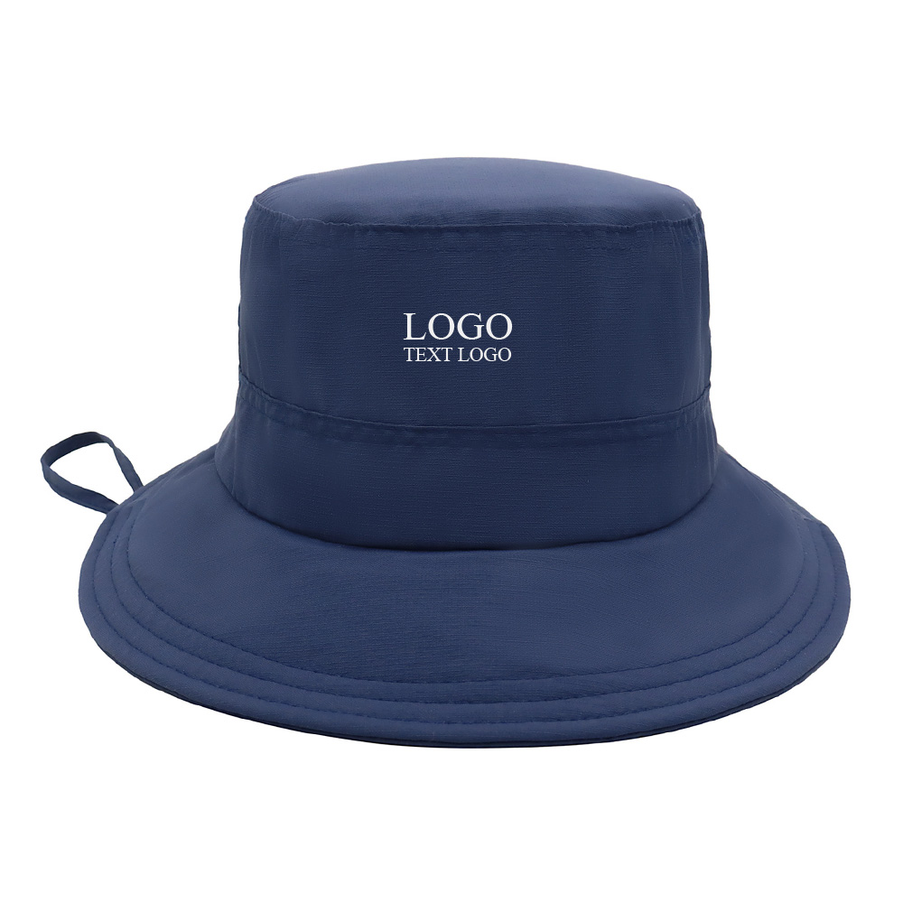 Foldable Breathable Water - repellent Custom Logo Bucket Hat Badge Blue with logo