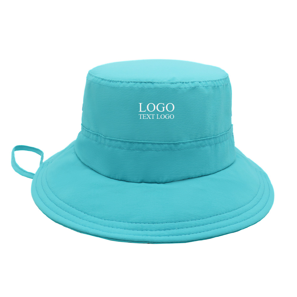 Foldable Breathable Water - repellent Custom Logo Bucket Hat Curacao Blue with logo