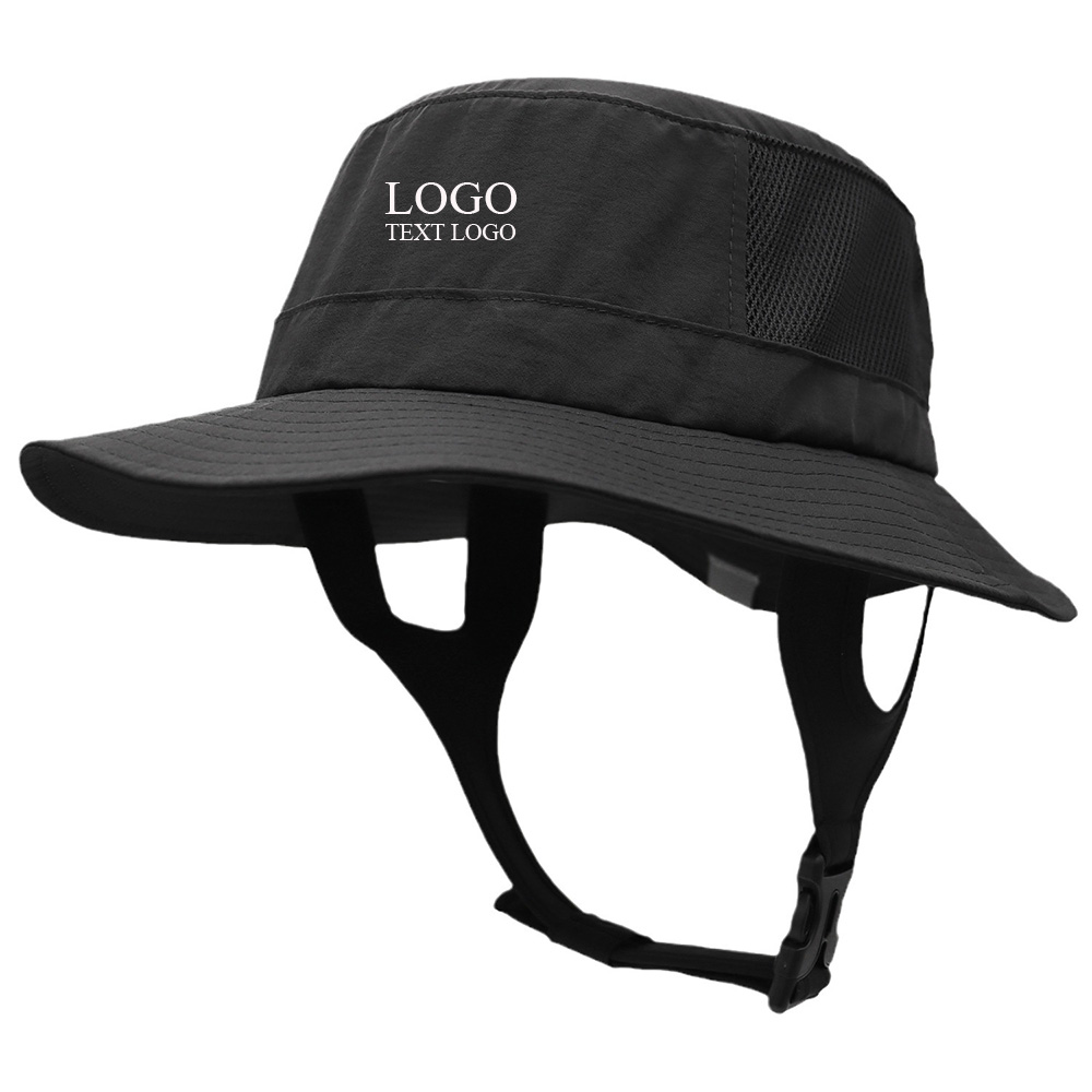 Foldable Wide Brim Surfing Sun Protection Custom Bucket Hats Black with logo
