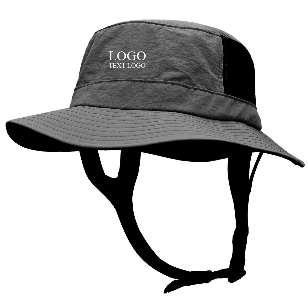 Foldable Wide Brim Surfing Sun Protection Custom Bucket Hats Dark Gray with logo