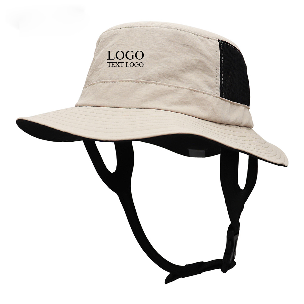 Foldable Wide Brim Surfing Sun Protection Custom Bucket Hats Khaki with logo