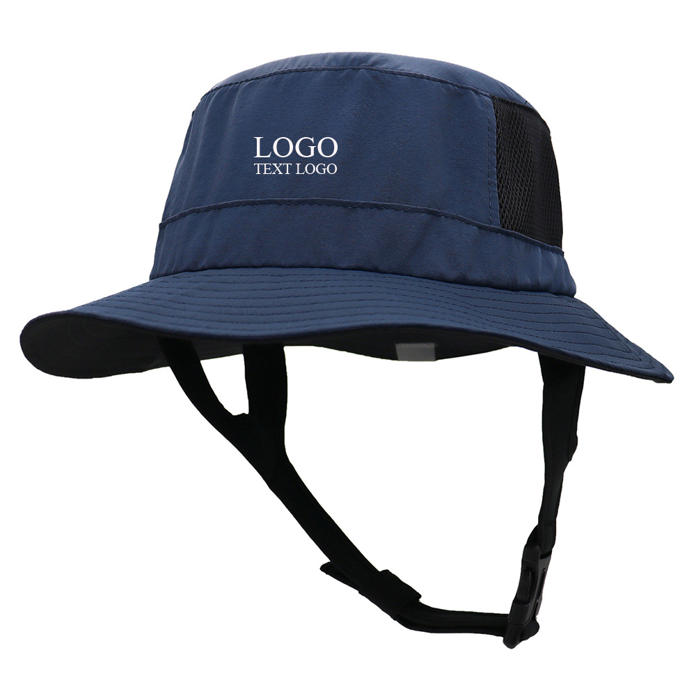 Foldable Wide Brim Surfing Sun Protection Custom Bucket Hats Light Dark Blue with logo