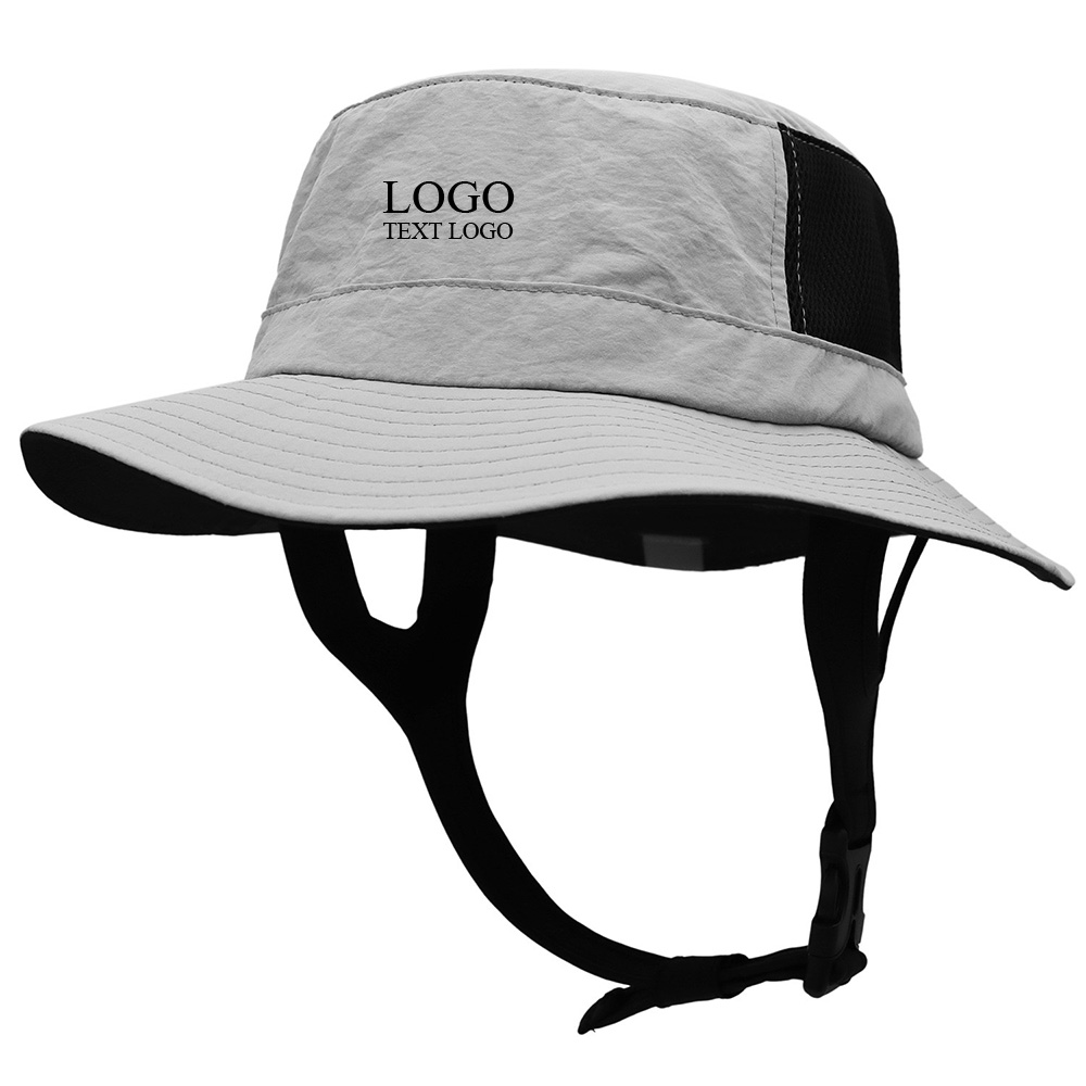 Foldable Wide Brim Surfing Sun Protection Custom Bucket Hats Light Gray with logo