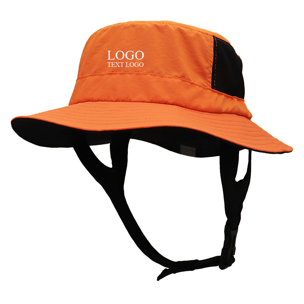 Foldable Wide Brim Surfing Sun Protection Custom Bucket Hats Orange with logo