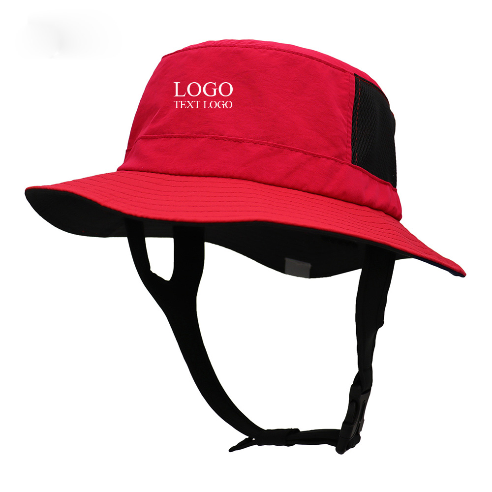 Foldable Wide Brim Surfing Sun Protection Custom Bucket Hats Red with logo