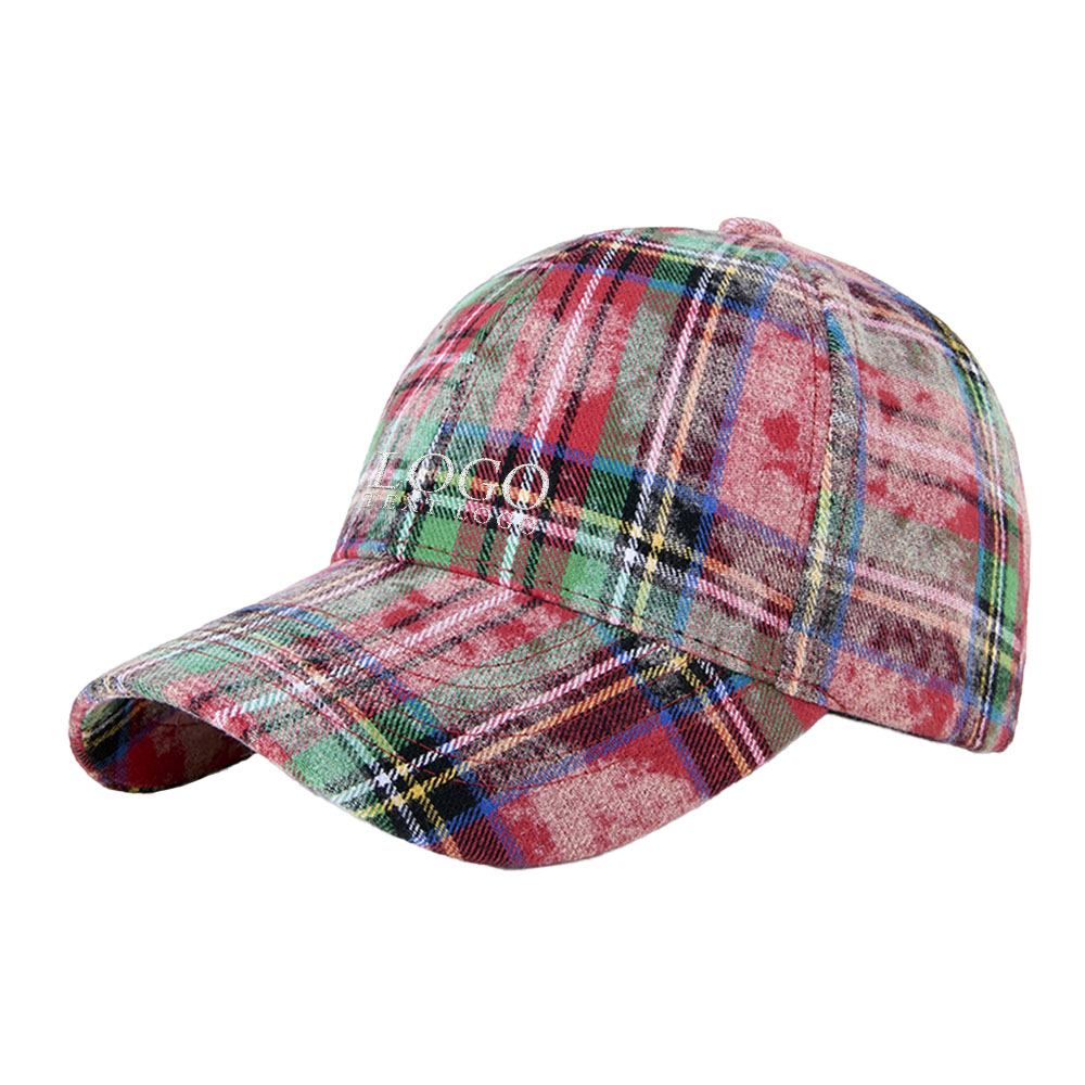Hard-Top Plaid Vintage Baseball Hat Red with Logo