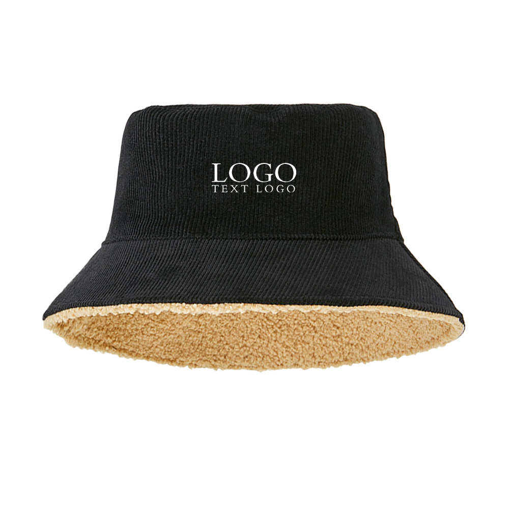 Lamb Wool Reversible Bucket Hat Black with Logo