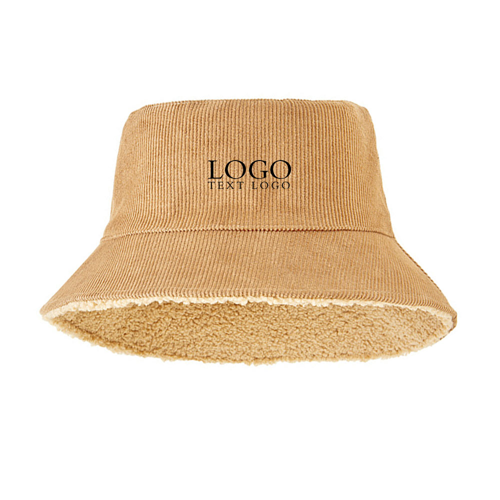 Lamb Wool Reversible Bucket Hat Camel with Logo