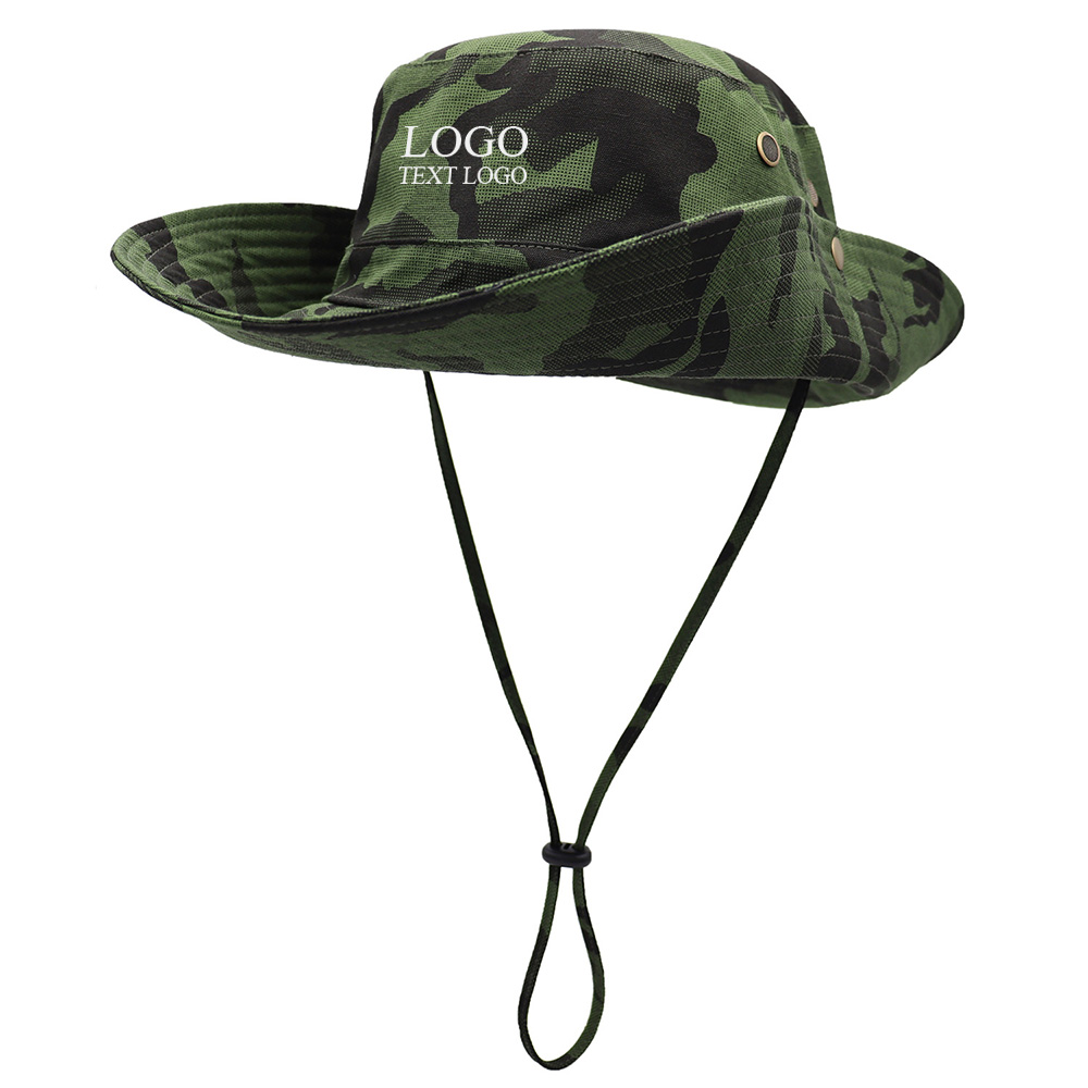 Tactical Camouflage Large Brim Sun Visor Custom Bucket Hats Army Green Camouflage with logo
