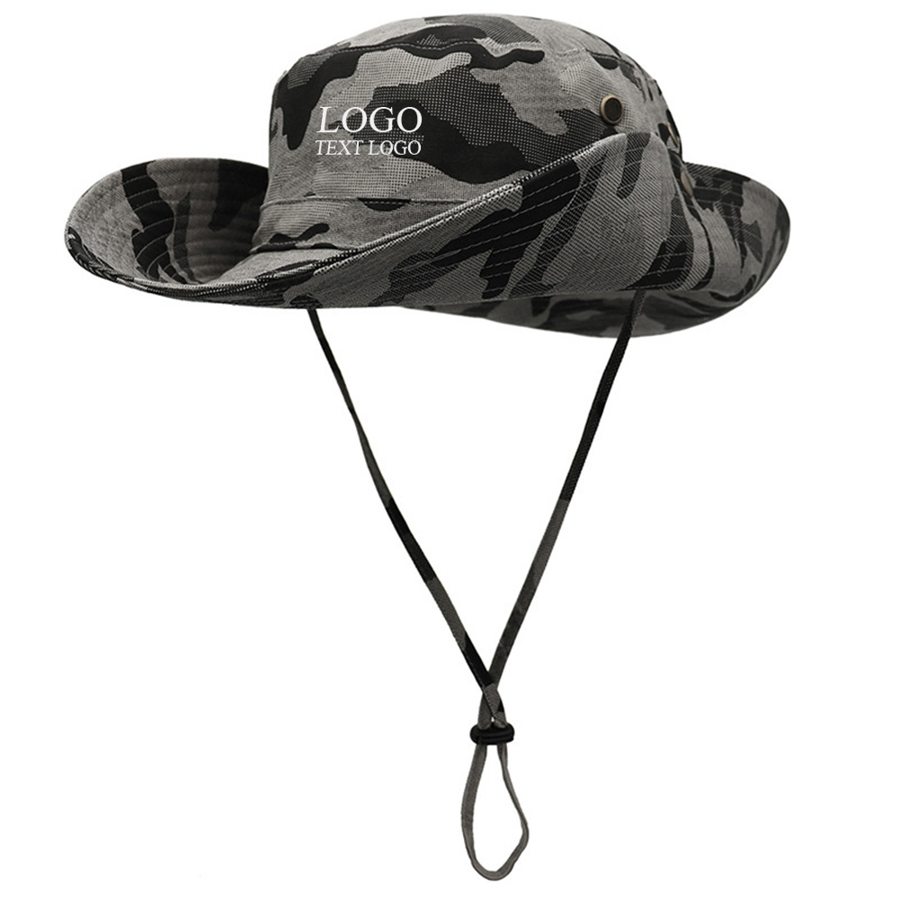 Tactical Camouflage Large Brim Sun Visor Custom Bucket Hats Gray Camouflage with logo