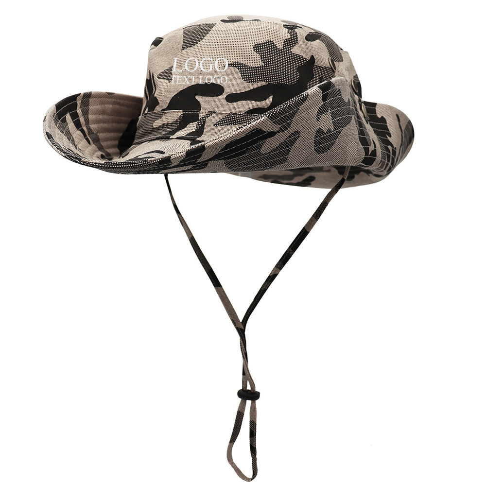 Tactical Camouflage Large Brim Sun Visor Custom Bucket Hats Khaki Camouflage with logo