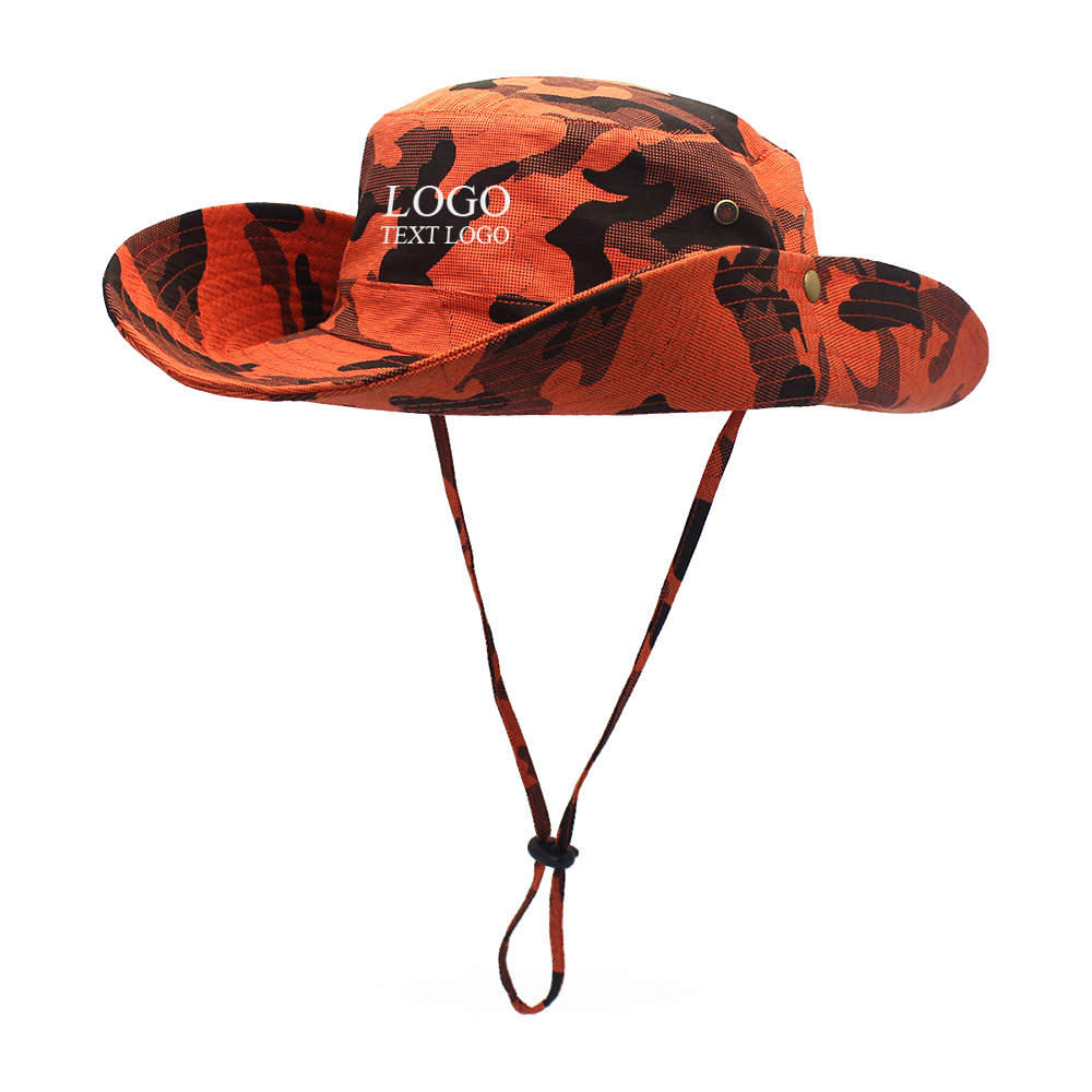 Tactical Camouflage Large Brim Sun Visor Custom Bucket Hats Orange Camouflage with logo