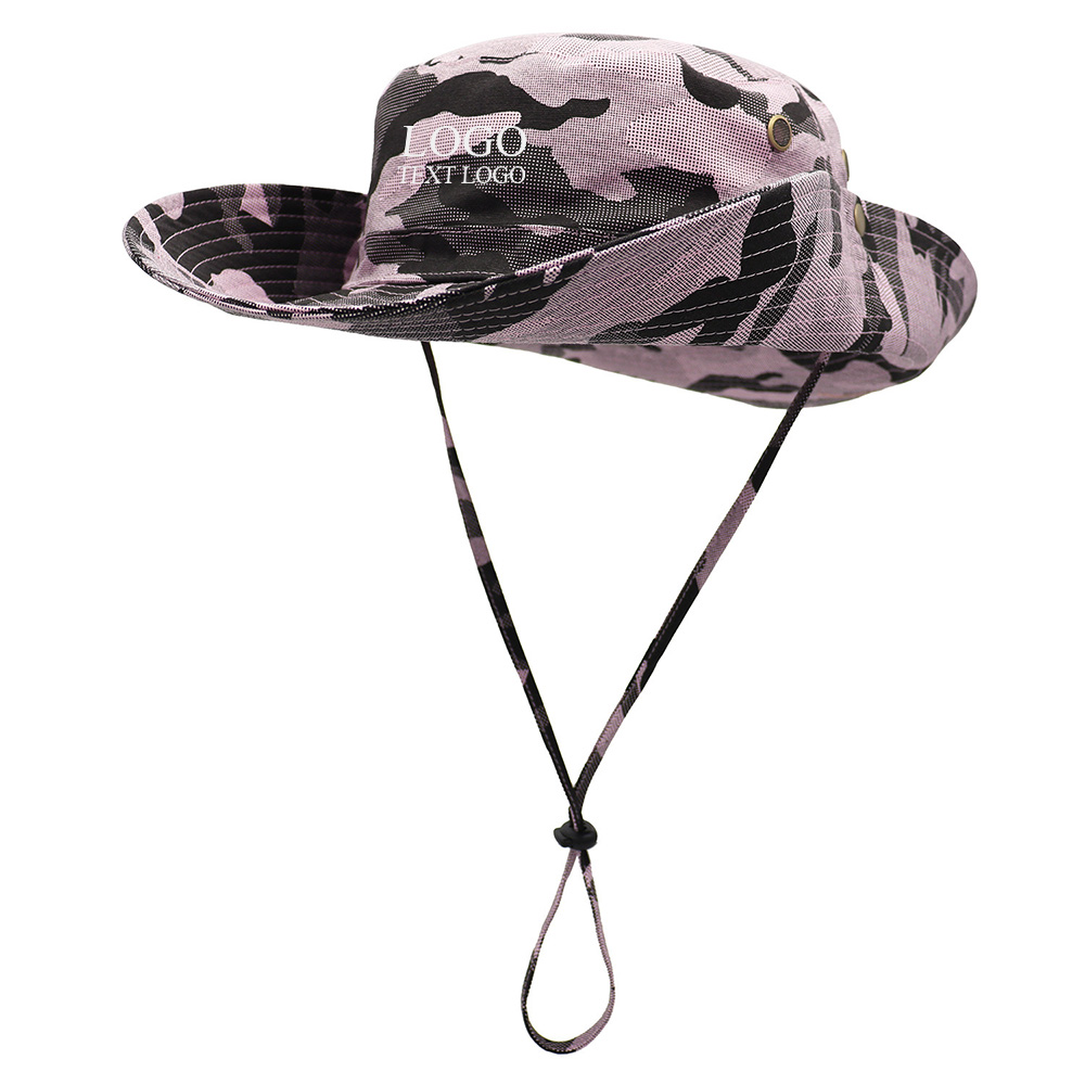 Tactical Camouflage Large Brim Sun Visor Custom Bucket Hats Pink Camouflage with logo