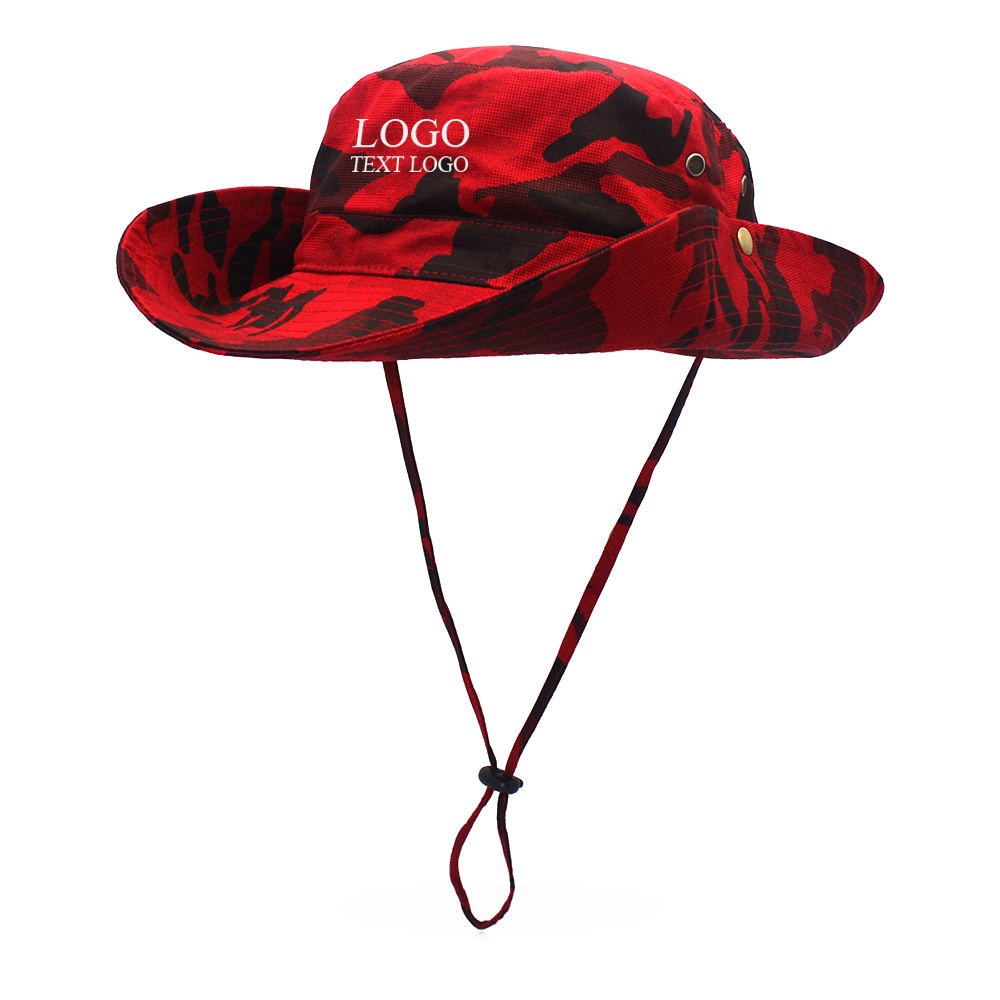 Tactical Camouflage Large Brim Sun Visor Custom Bucket Hats Red Camouflage with logo