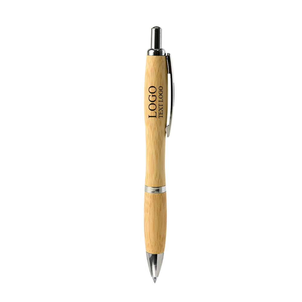 Environmentally Friendly Bamboo Click Ballpoint Pen- 30% Off yellow with logo
