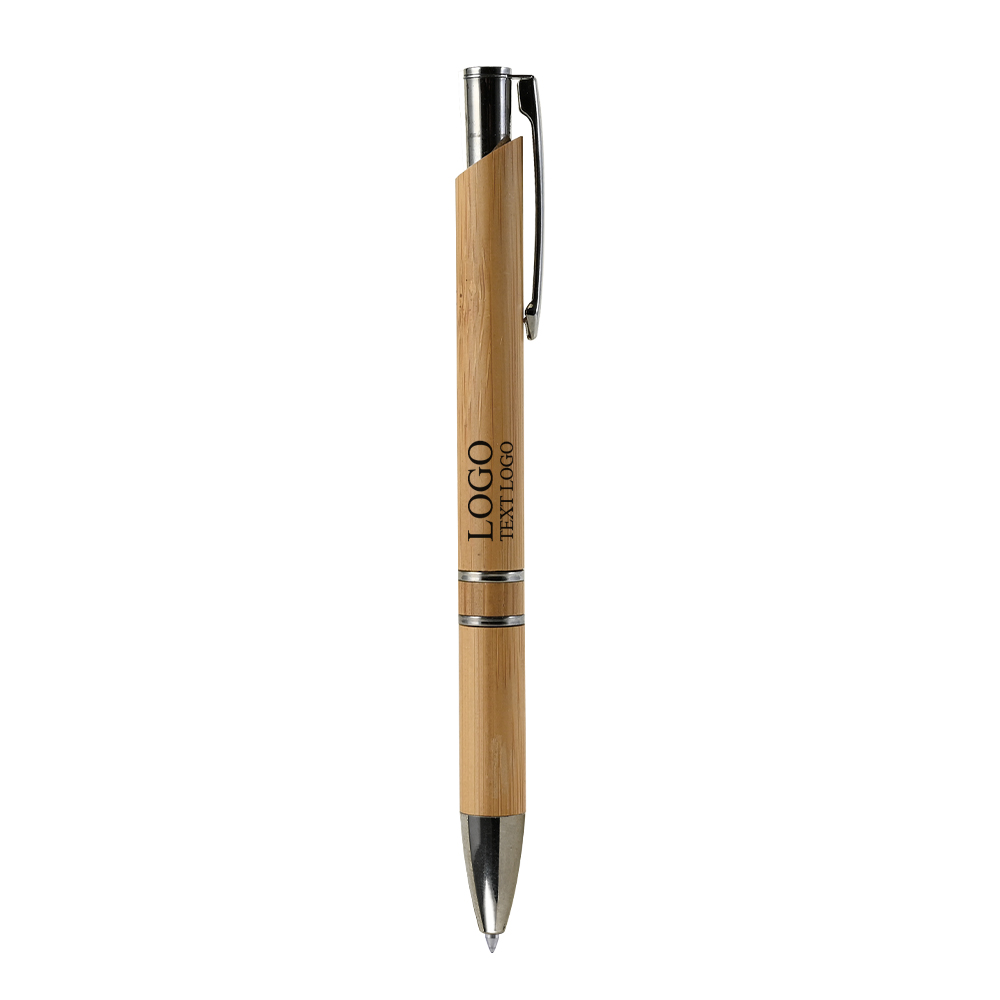 Natural Style Bamboo Retractable Pen- 30% Off yellow with logo