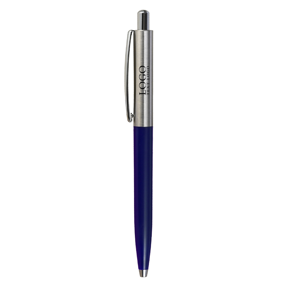 Premium Silver Metallic Glossy Click Pen- Save 30% blue with logo