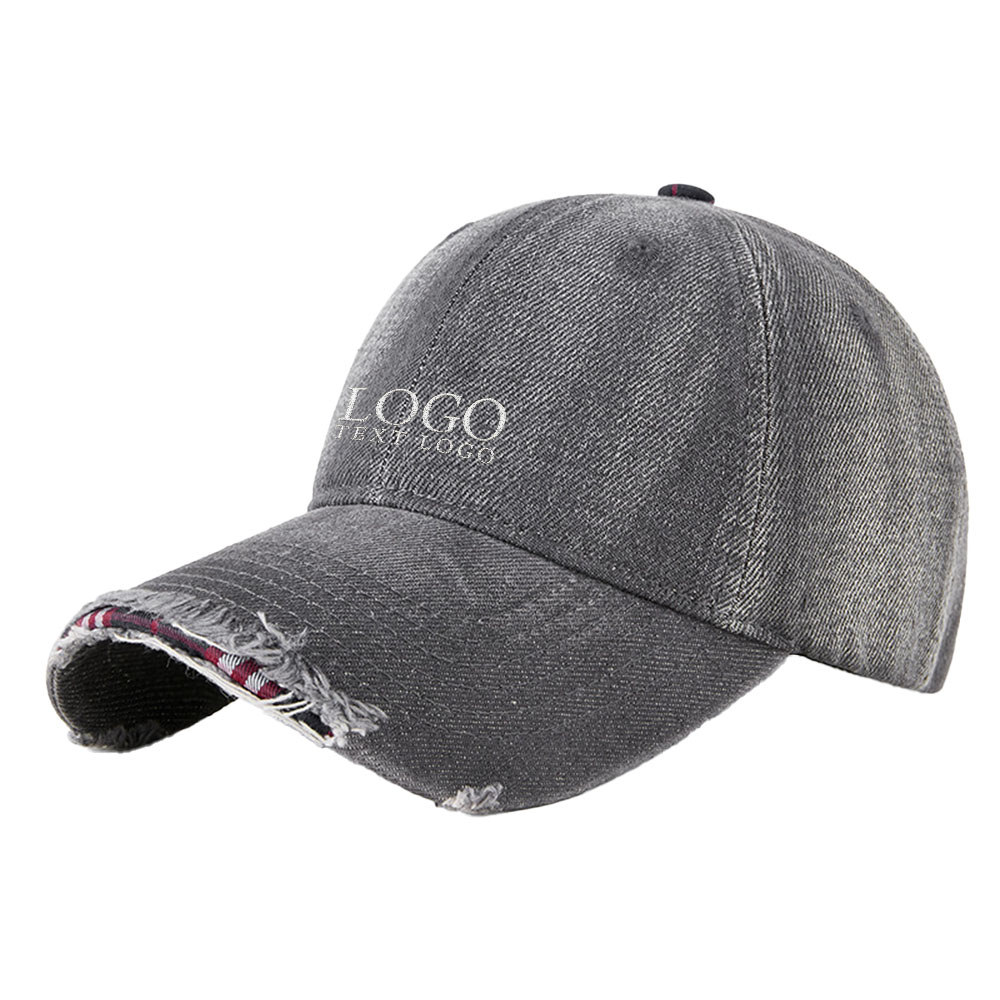 Vintage Denim Washed Baseball Hat Dark Gray with logo