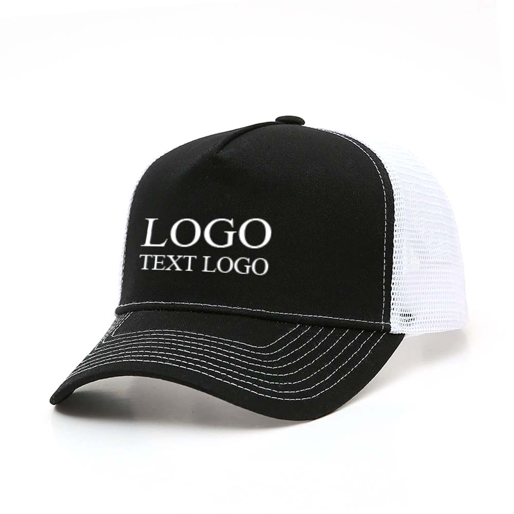 Breathable and Comfortable Five-Panel Richardson Trucker Hats Black-White with Logo
