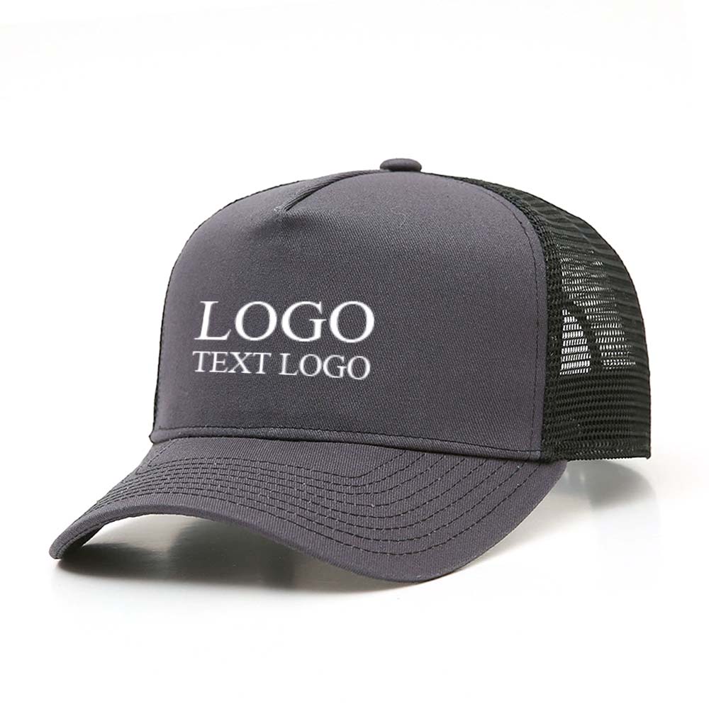 Breathable and Comfortable Five-Panel Richardson Trucker Hats Gray-Black with Logo