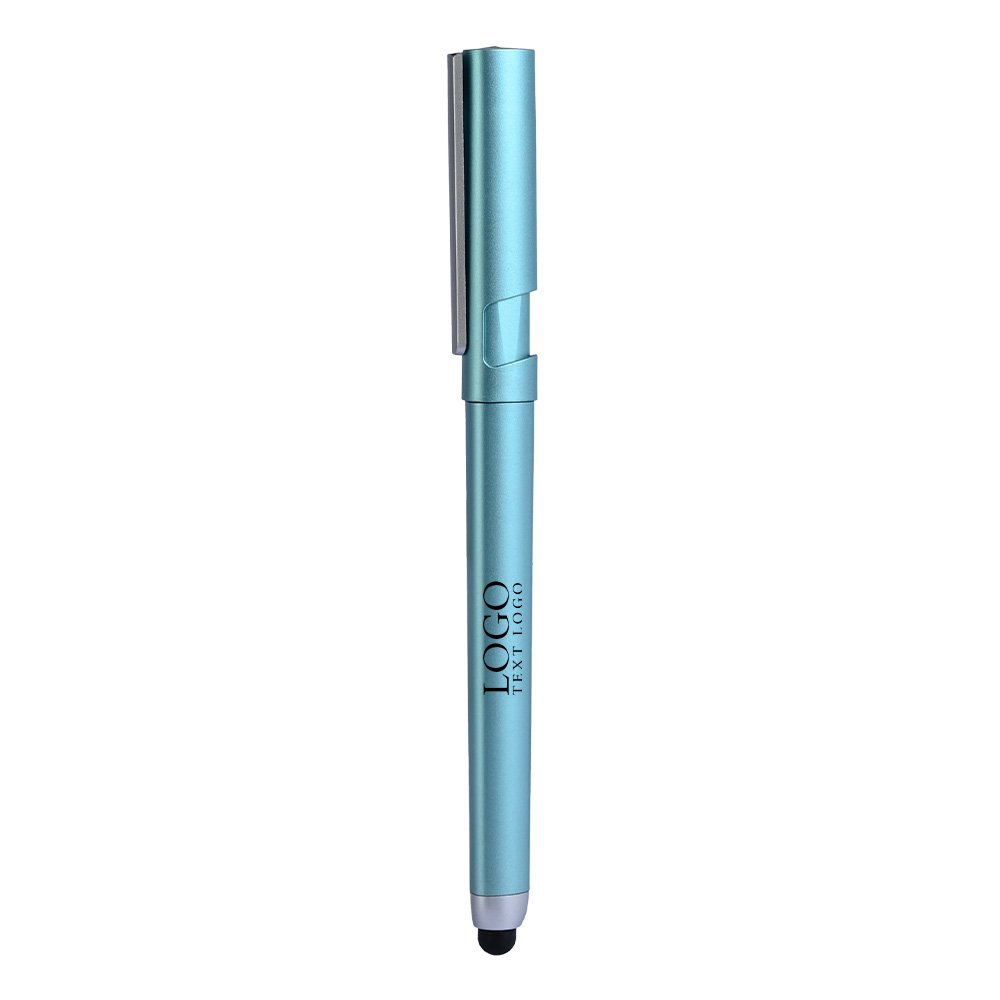 Custom Minimalist Luxury Gel Pens with Stylus Lake Blue with Logo