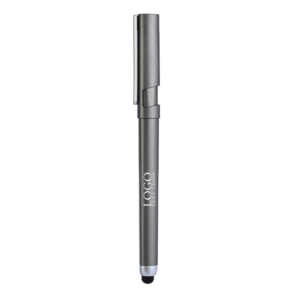 Custom Minimalist Luxury Gel Pens with Stylus Light Gray with Logo