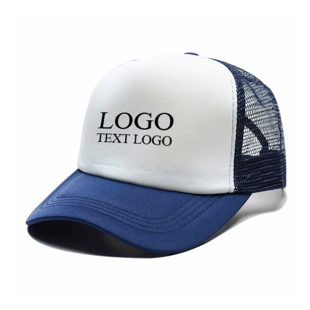 Simple Trucker Hats with Logo Print Navy Blue with Logo
