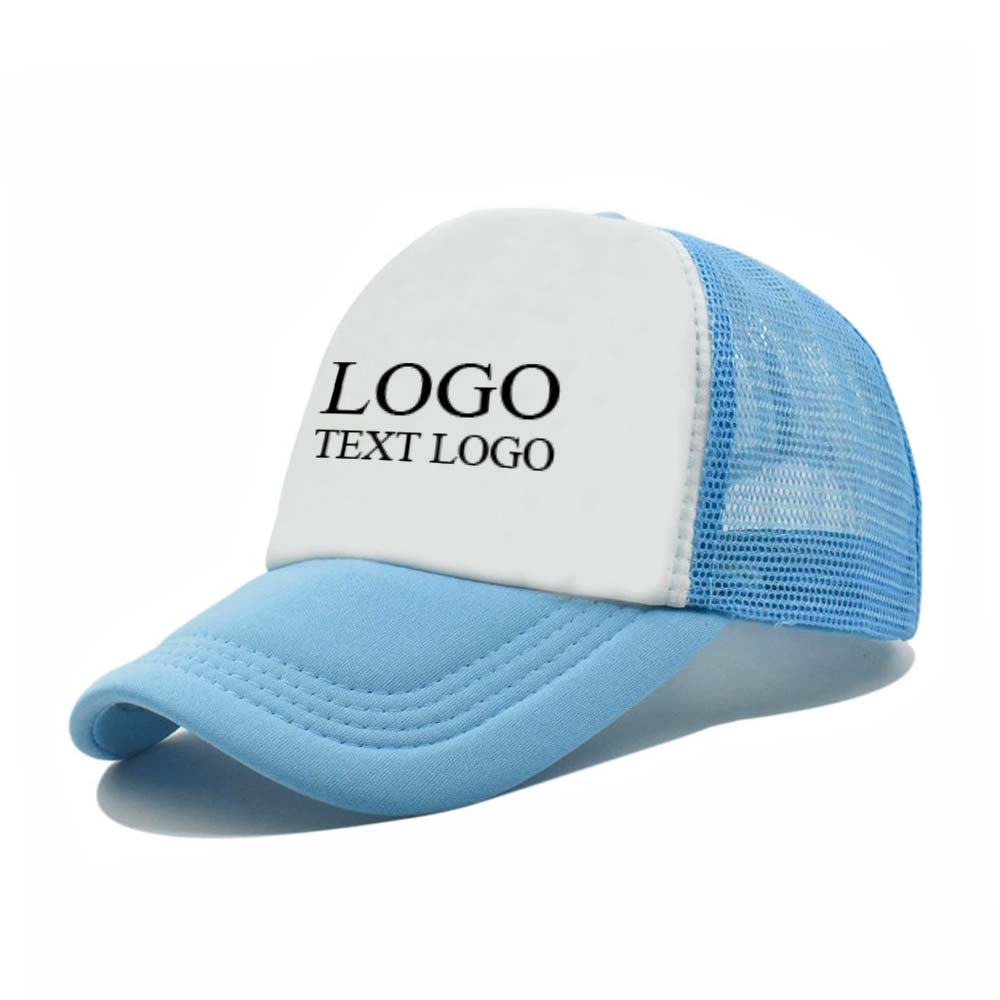 Simple Trucker Hats with Logo Print Sky Blue with Logo