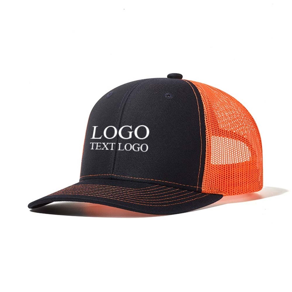 Slightly Curved Brim Sun Visor Custom Logo Trucker Hats Black + Orange with logo