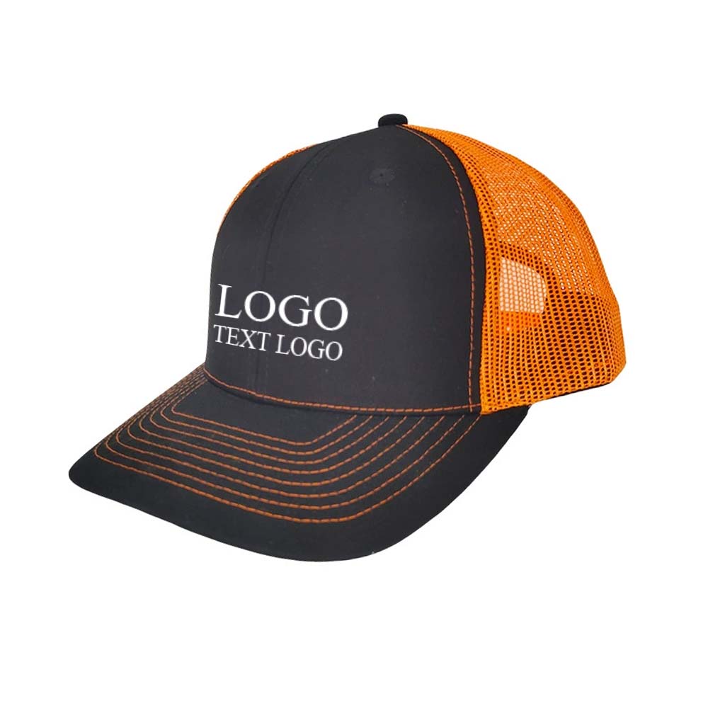 Slightly Curved Brim Sun Visor Custom Logo Trucker Hats Gray + Orange with logo