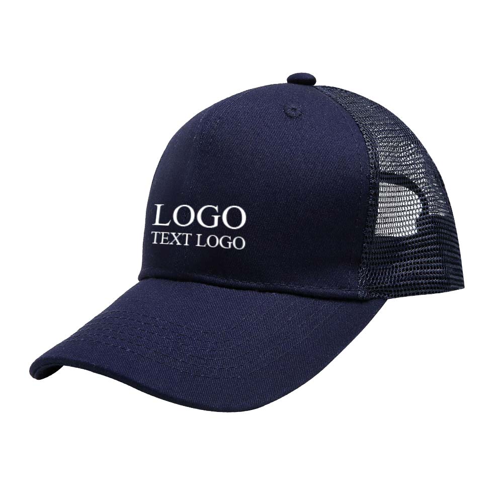 Summer Sun Protection Cotton Trucker Hat Navy Blue with logo