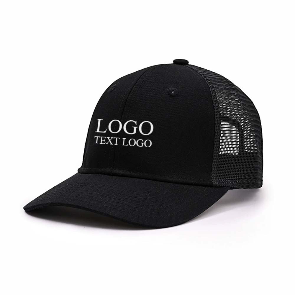 Hard Top Colorblock Trucker Hat Black + Black Net with logo