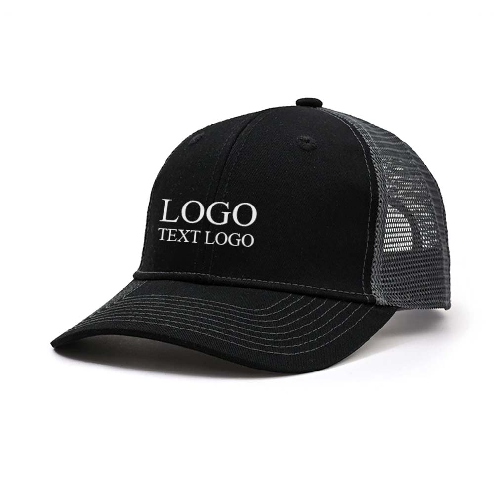 Hard Top Colorblock Trucker Hat Black + Gray Net with logo