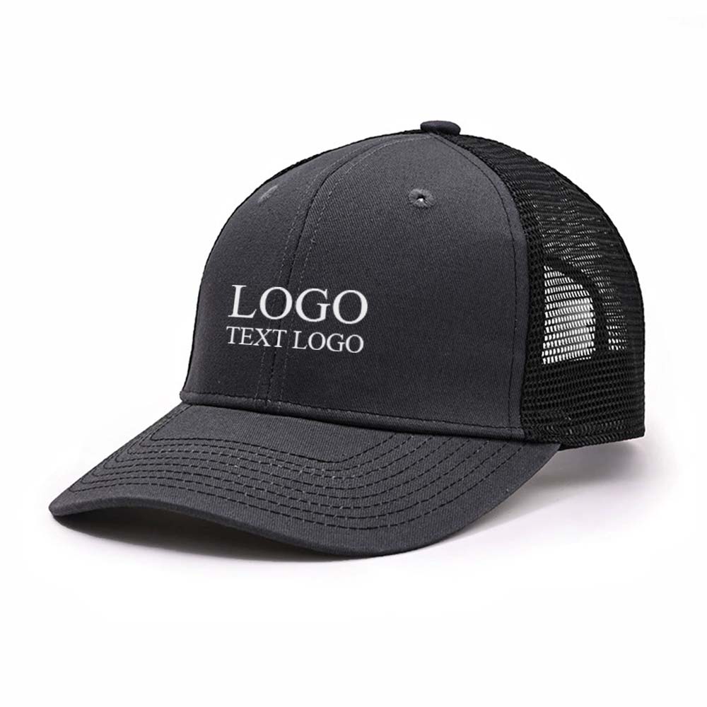 Hard Top Colorblock Trucker Hat Gray + Black Net  with logo