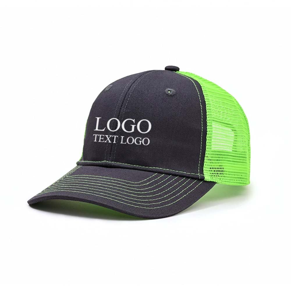 Hard Top Colorblock Trucker Hat Gray + Green Net with logo