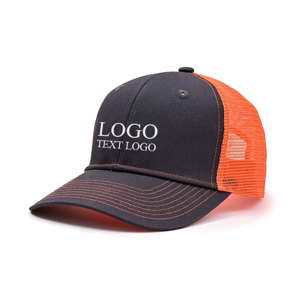 Hard Top Colorblock Trucker Hat Gray + Orange Net with logo