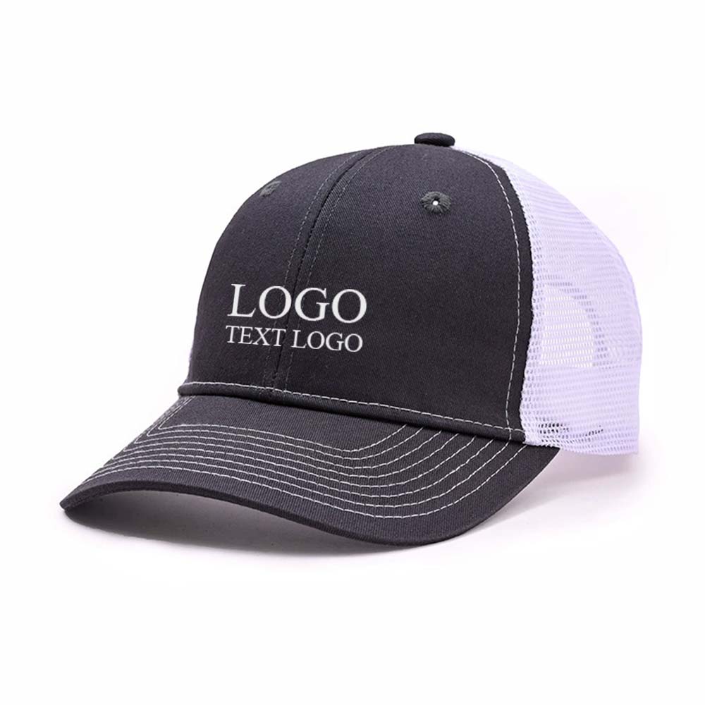 Hard Top Colorblock Trucker Hat Gray + White Net with logo