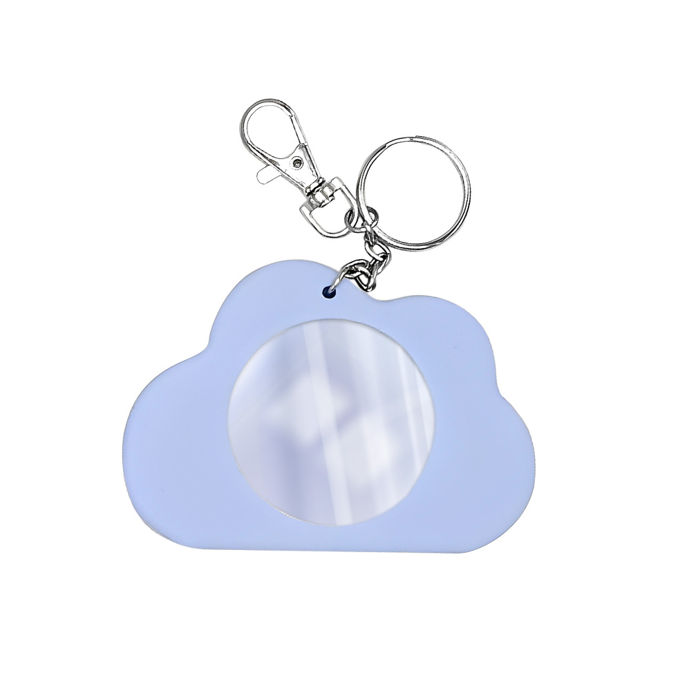 Zipper Coin Purse Bag Cloud Mirror Keychain blue behind