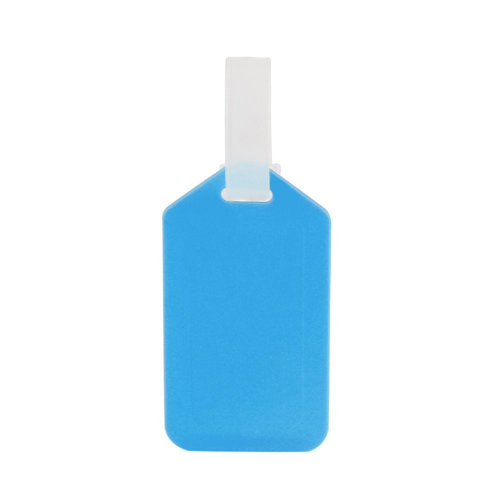 Kleurrijke plastic bagagelabels met logo blauw Kleurrijke plastic bagagelabels met logo blauw