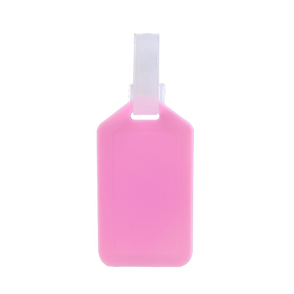 Kleurrijke plastic bagagelabels met logo lichtroze Kleurrijke plastic bagagelabels met logo lichtroze